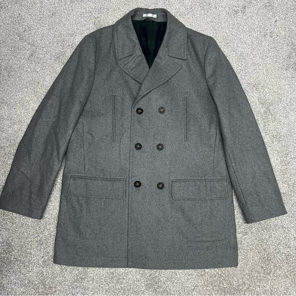 Ralph Lauren Pea Coat Mens Size 44L Gray Double Breasted Naval Wool Blend - Picture 1 of 10
